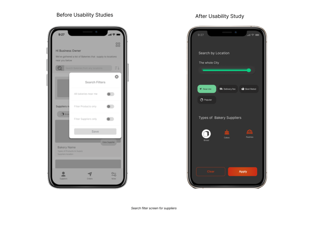 Search filter before and after screen