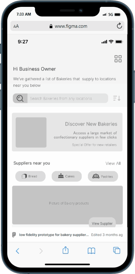 selecting supplier and making order prototype display screen